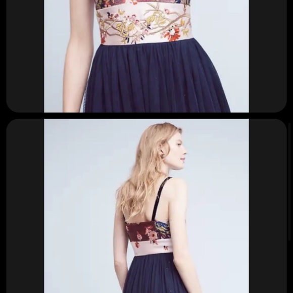 moulinette soeurs ANTHROPOLOGY embroidered size 14 navy blue A-line dress - Picture 2 of 12